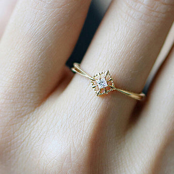 Gold Thin Band Princess Square Openwork Ring Sizes 6 To 10