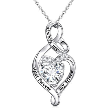 Silver Tone Infinity Heart Clear Stone Pendant Necklace