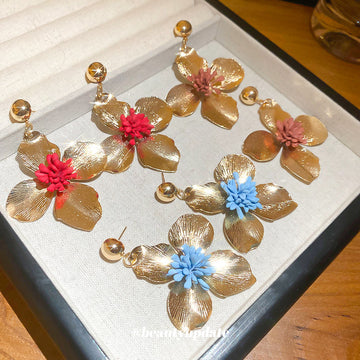 Colorful Metal Flower Drop Stud Earrings Fashion Jewelry