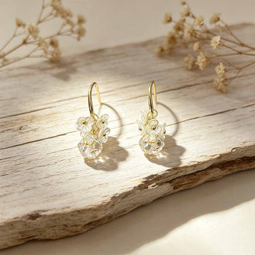 Delicate Clear Petal Flower Gold Tone Hook Drop Earrings