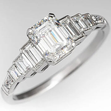 Emerald-Cut Clear Solitaire Graduated Baguette Ring Silver Tone