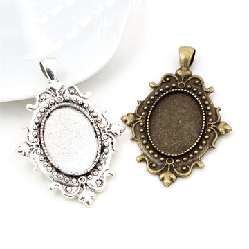 Ornate Oval Cabochon Pendant Trays in Silver and Bronze