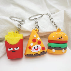 Cartoon Burger, Fries, or Pizza Soft Keychain with Split Ring