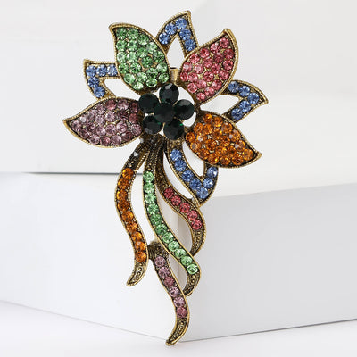 Multicolor Crystal Flower Bow brooch shown from the front