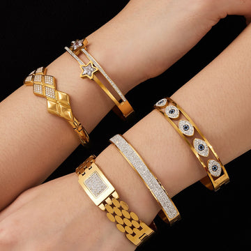 Geometric Full Zircon Bangle Multi Styles Gold Steel