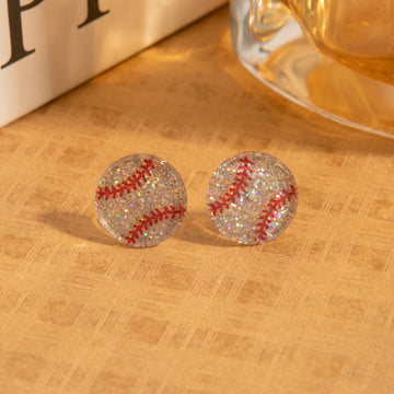 Six Glitter Look Sports Ball Novelty Small Stud Earrings