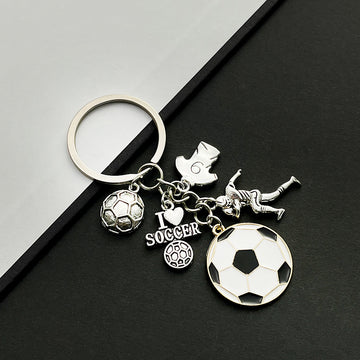Antique Silver Number Nine Soccer Player and Ball Charm Keychain