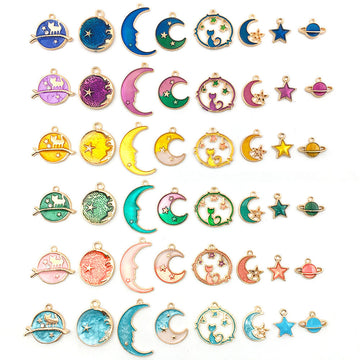 Colorful Moon Metal Charms with 12 Listed Options for DIY Jewelry Making
