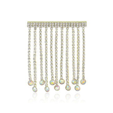 Crystal Chain Fringe Bar Brooch in Gold and Silver Tone