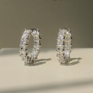 Square Stone Hoop Earrings In Clear And Pink Color Options