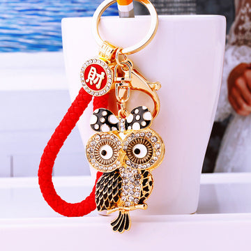 Bow Owl Keychains in Black Red and Blue with Braided and Clasp Free Loops
