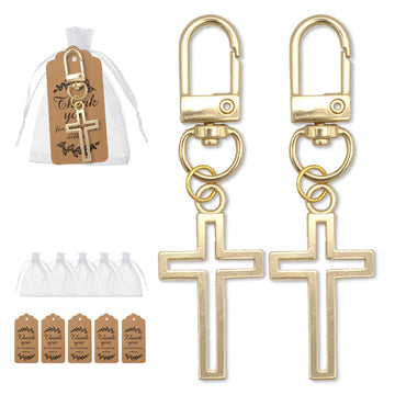 Gold Open Cross Lobster Clasp Metal Charm Keychain