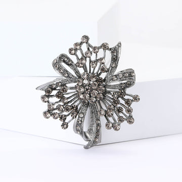 Gunmetal Rhinestone Floral Knot Brooch with Layered Loops