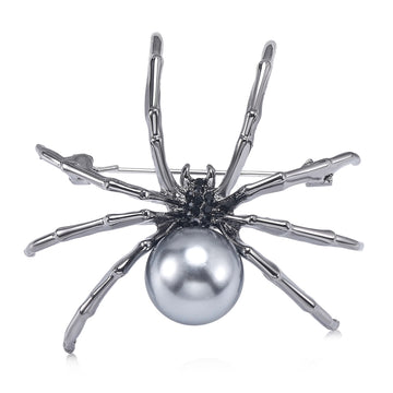Spider and Pearl Metal Brooch in Four Color Finishes