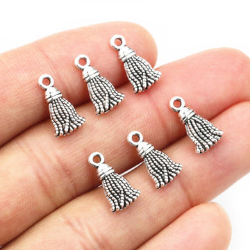 Small Sculpted Tassel Charms with Antique Silver Finish