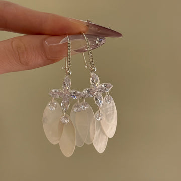 Silver Tone Crystal Petal Cluster Statement Drop Earrings