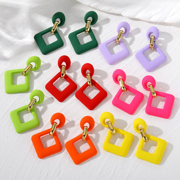 Matte Open Square Drop Earrings Gold Link 10 Colors