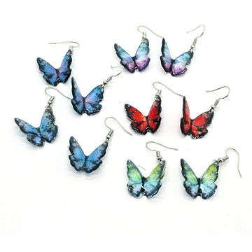 Silver Tone Colorful Sculpted Butterfly Hook Earrings