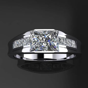 Square Clear Solitaire Channel-Set Wide Ring In Silver Tone