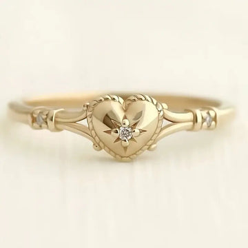 Gold Heart Star Clear Stone Slim Openwork Band Ring