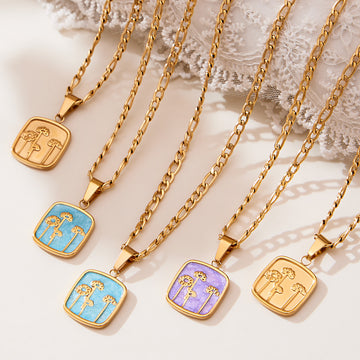 Palm Tree Enamel and Crystal Lock Pendant Necklaces in Four Styles