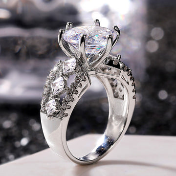 Silver Tone Round Stone Geometric Shoulder Ring Polished Metal Jewelry
