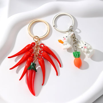 Rabbit Carrot and Chili Pepper Novelty Split Ring Keychains