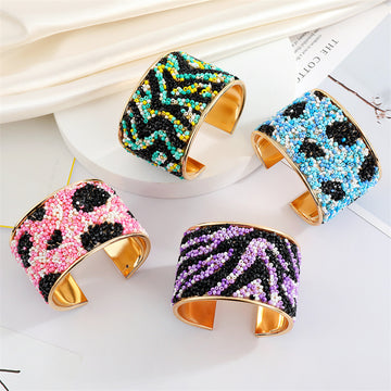 Gold Tone Seed Bead Animal Pattern Wide Cuff Bracelets in Six Designs