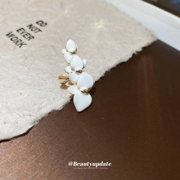 White Orchid Ear Cuff with Gold Tone Floral Details