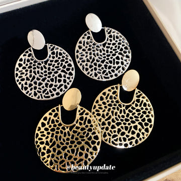 Round Filigree Metal Drop Stud Earrings in Two Tones