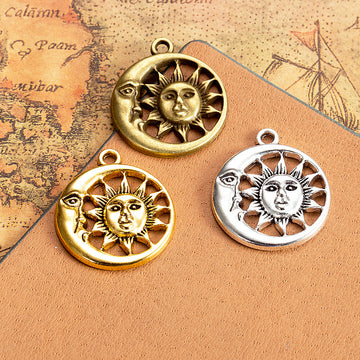 Sun and Crescent Moon Face Metal Charm Pendants for Jewelry Making
