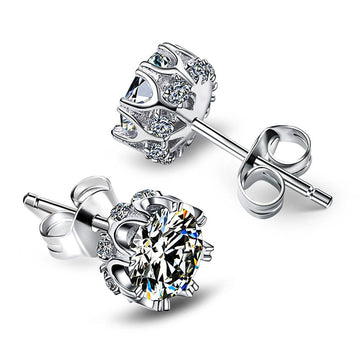 Silver Eight Prong Round Clear CZ Classic Stud Earrings