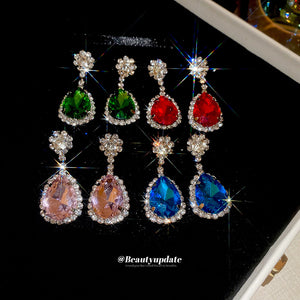 Colorful Teardrop Crystal Flower Drop Earrings Fashion Jewelry for Women