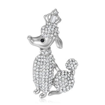 Crystal Poodle Brooch in Gold and Silver Tones for Jackets and Scarves