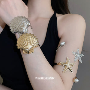 Shell and Starfish Pearl Open Cuff Bracelets Arm Bands