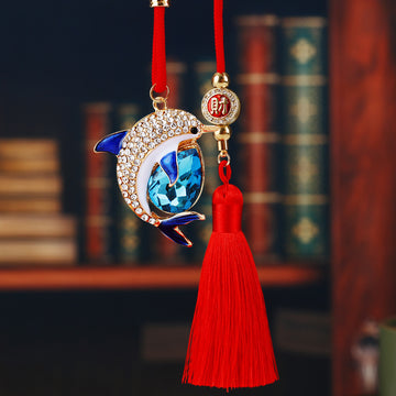 Mixed Gem Holding and Jeweled Dolphin Vehicle Hanging Ornaments in Six Colors