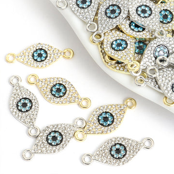 Rhinestone Evil Eye Two Loop Connector Charms in Two Finishes