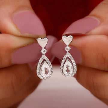 Heart And Teardrop Crystal Drop Earrings Polished Statement Fashion Jewelry