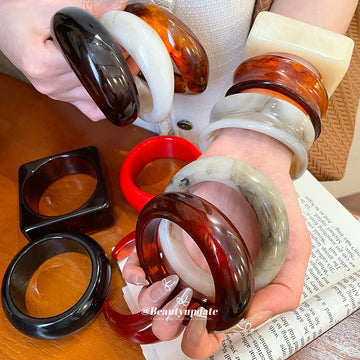 Resin Marbled Round Oval Open Cuff Bangle Bracelets 19 Styles