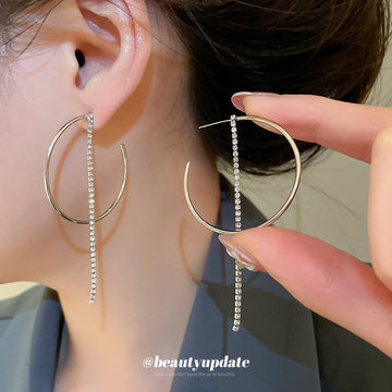 Silver Hoop Threader Chain Earrings Decorative Jewelry Design