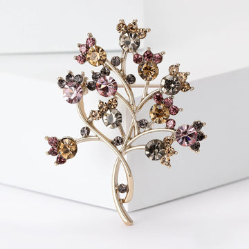 Branching Crystal Tree Brooch in Soft Pink and Brown