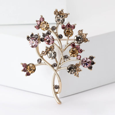 Branching Crystal Tree Brooch in Soft Pink and Brown grouped product view