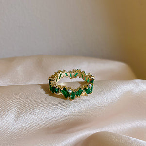 Gold Tone Eternity Ring With Green Baguette Stones