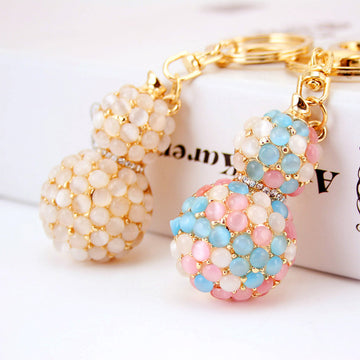 Beaded Gourd Keychain with Rhinestone Band and Gold-Tone Metal