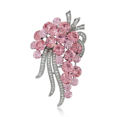 Product image 1 showing the cascading crystal cluster brooch in pink or purple.