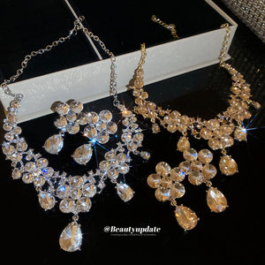 Crystal Flower Teardrop Earrings And Necklace 4 Styles