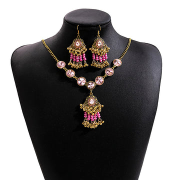 Bohemian Necklace And Earring Sets Pink Or Multicolor