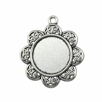 Floral Round Cabochon Pendant Tray Settings in Two Sizes