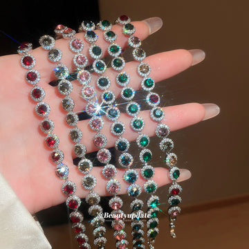 Halo Round Crystal Tennis Bracelet Silver Tone 4 Colors