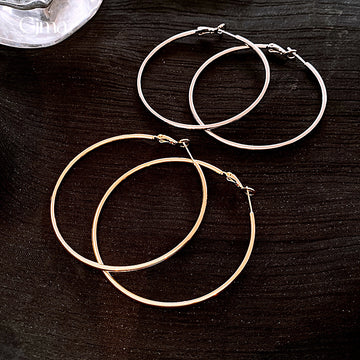 Slim Metal Round Hoop Earrings in Gold and Silver Tones